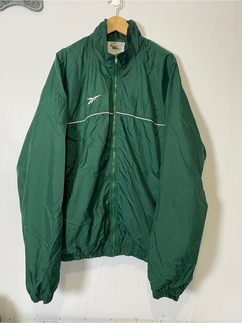 Vintage Reebok Green Nylon Full Zip Track Jacket Breathable Windbreaker Size XLT